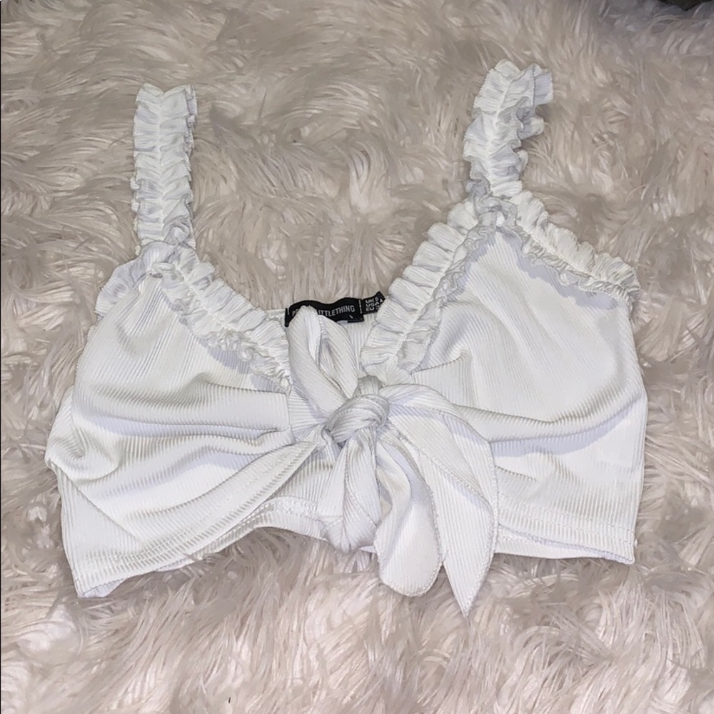 Ruffle front tie crop top